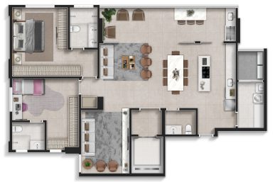 Planta 143m² 2 suites e sala ampliada