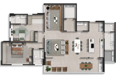 Planta 164m² 2 suites sala ampliada